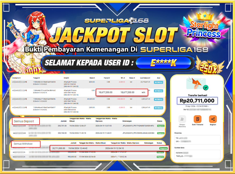 SUPERLIGA168 JACKPOT STARLIGHT PRINCESS Rp.20,711,000LUNASSS